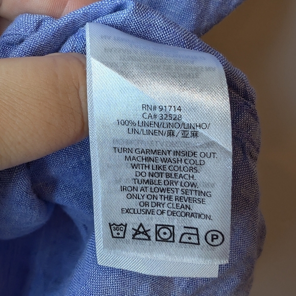 AX Armani Exchange Men's Medium 100% Linen Blue Button Down Short Sleeve Top - Picture 5 of 8